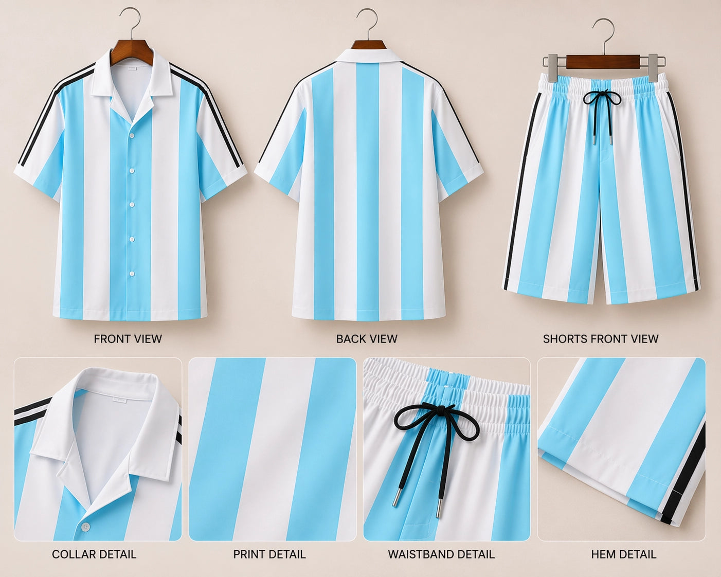 Argentina Flag Printed Half Pants Cord-set - XPCRDH