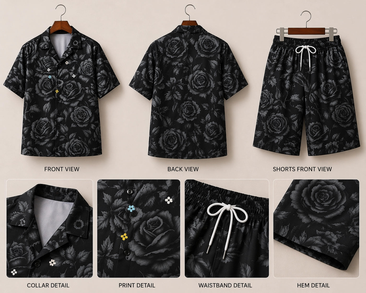 Black Rose Half Pants Cord-set - XPCRDH