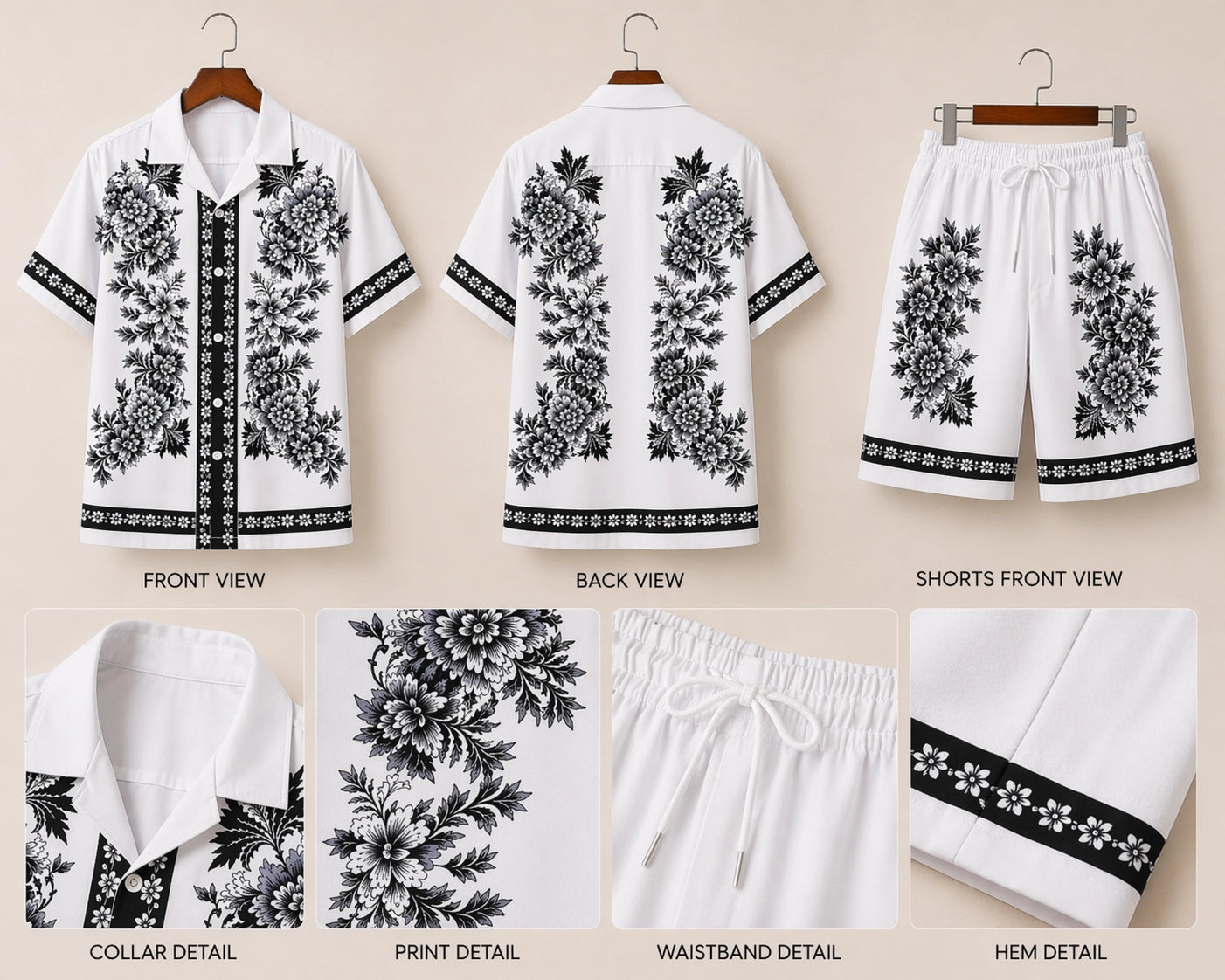 Black Cross Floral Half Pants Cord-set - XPCRDH