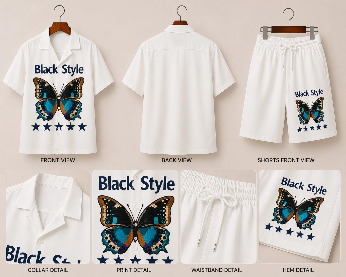 White Butterfly Half Pants Cord-set - XPCRDH