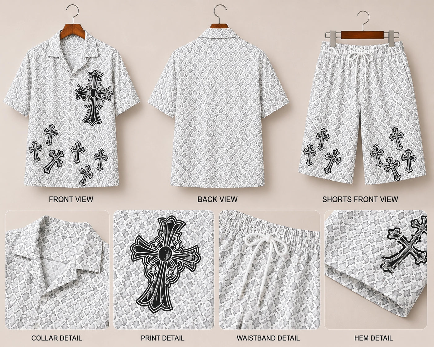 White Christ Cross Half Pants Cord-set - XPCRDH