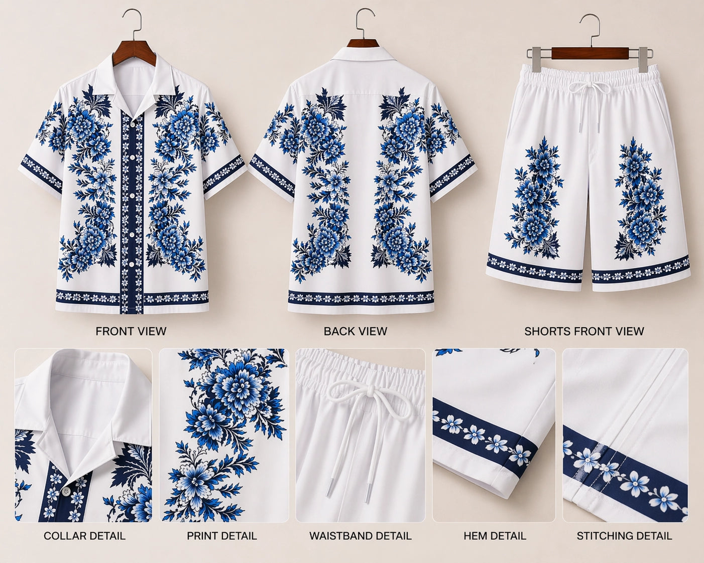 White Cross Flower Half Pants Cord-set - XPCRDH