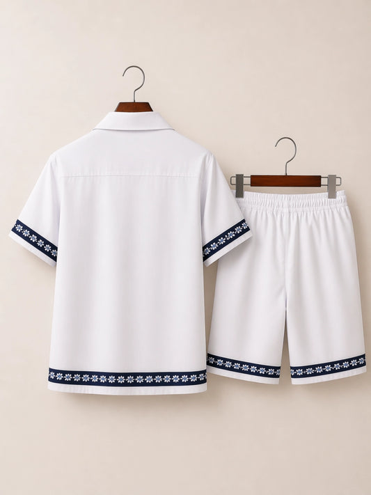 White Cross Flower Half Pants Cord-set - XPCRDH
