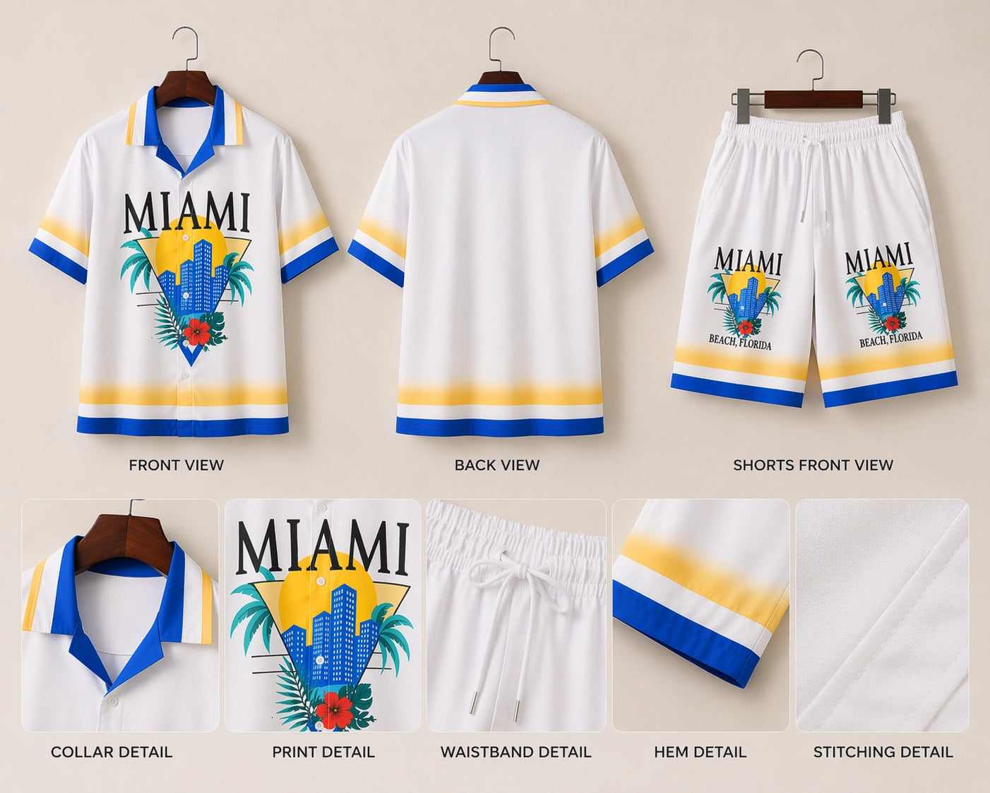 White Miami Flower Half Pants Cord-set - XPCRDH