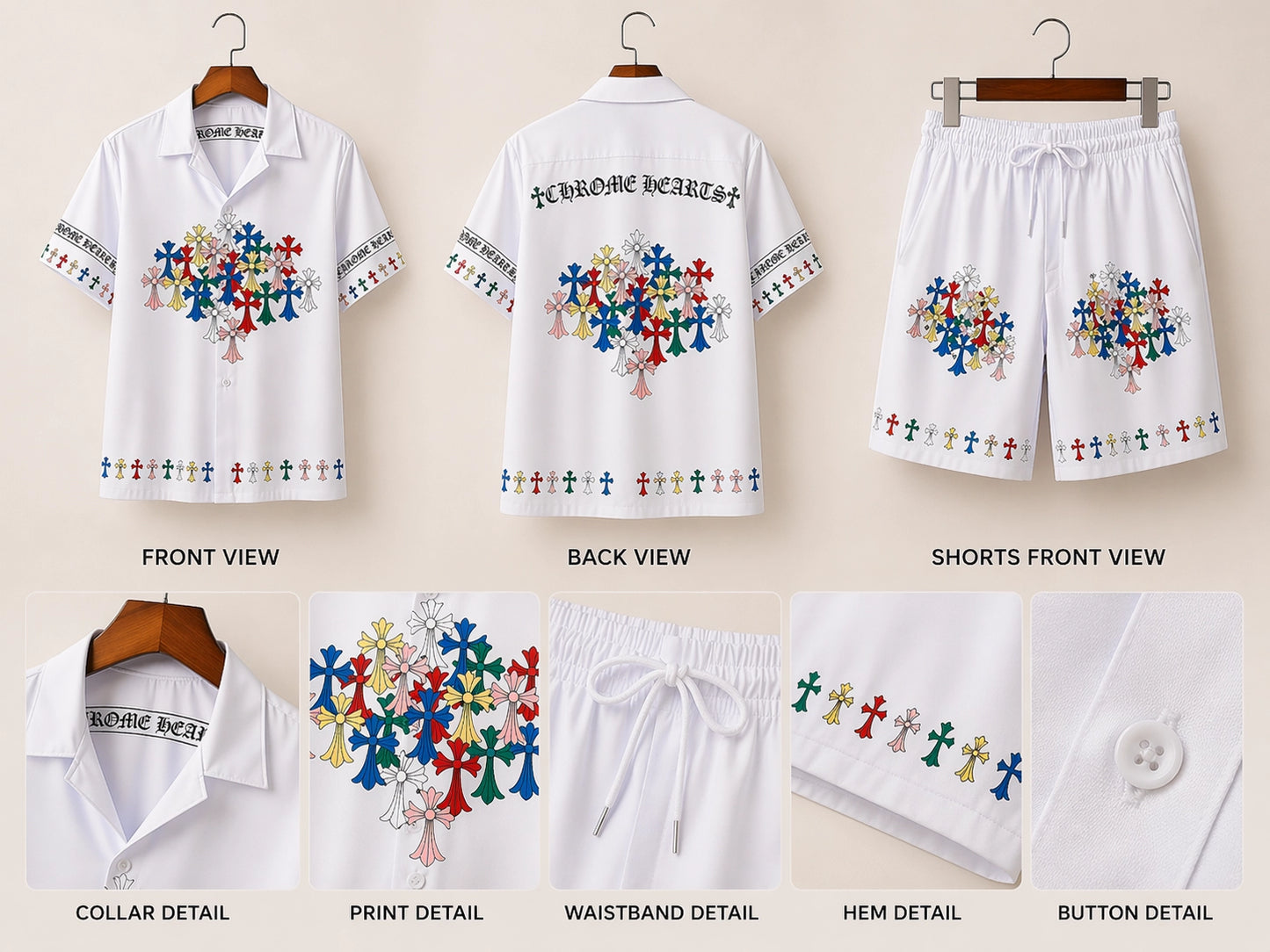 White Stitched Half Pants Cord-set - XPCRDH