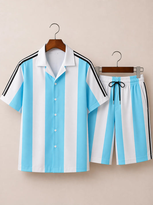 Argentina Flag Printed Half Pants Cord-set - XPCRDH