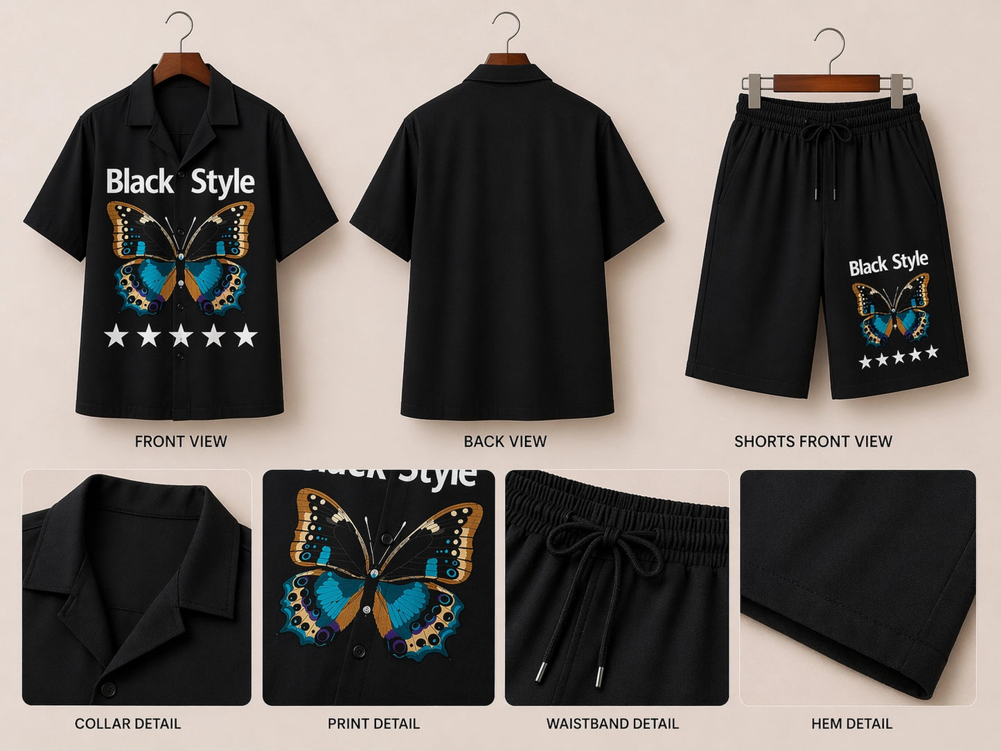 Black Butterfly Half Pants Cord-set - XPCRDH