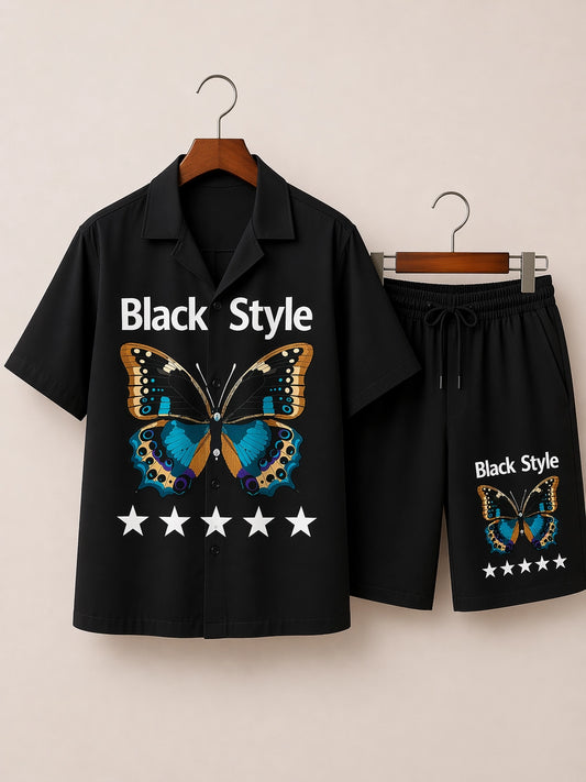 Black Butterfly Half Pants Cord-set - XPCRDH
