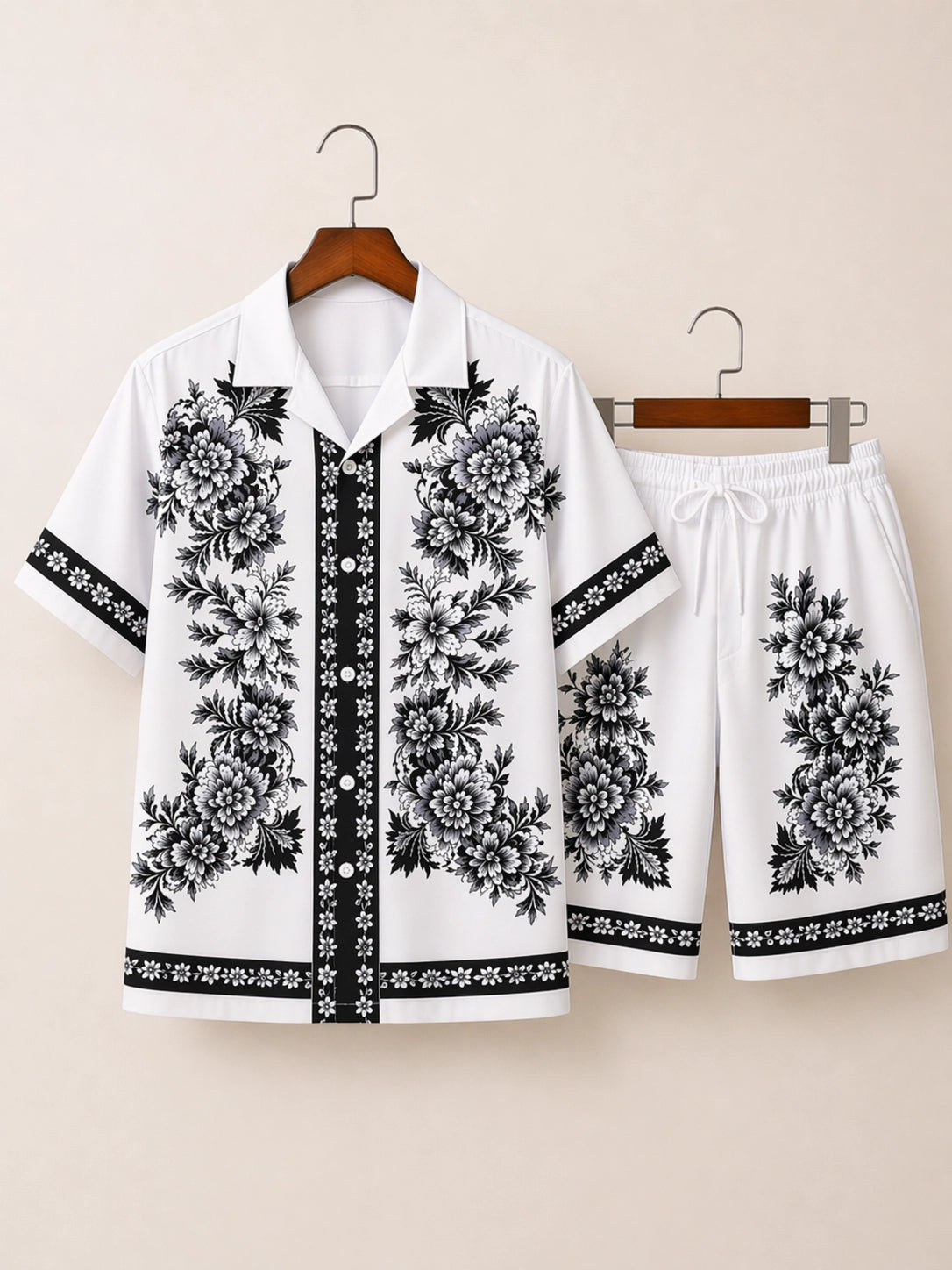 Black Cross Floral Half Pants Cord-set - XPCRDH