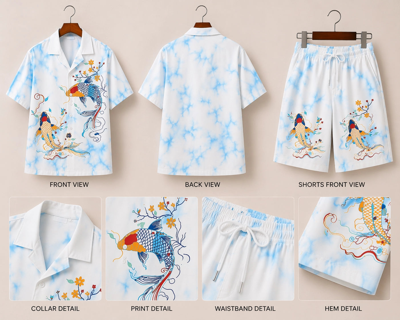 Fishes Printed Half Pants Cord-set - XPCRDH