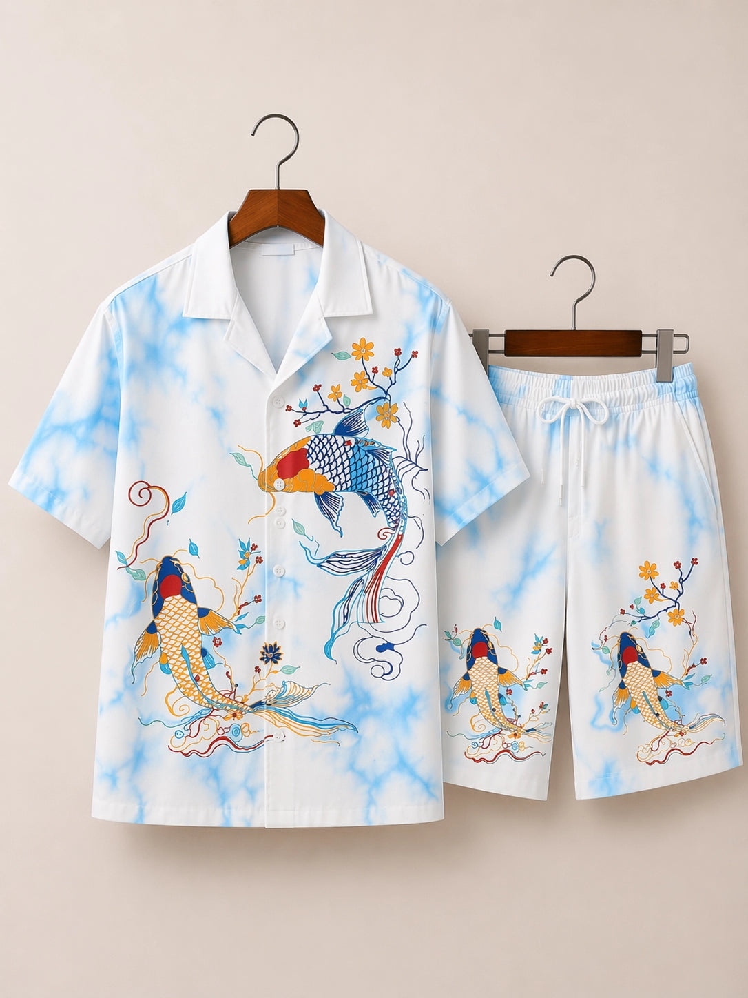 Fishes Printed Half Pants Cord-set - XPCRDH