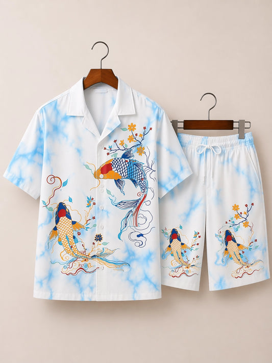 Fishes Printed Half Pants Cord-set - XPCRDH