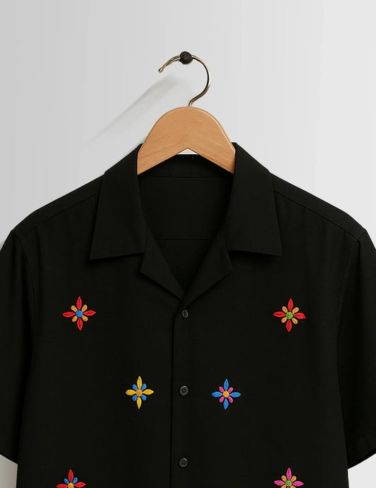Black Stars Printed Mens Half Sleeves Shirts - XPST