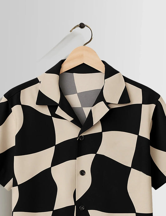 Chess Pattern Printed Mens Half Sleeves Shirts - XPST