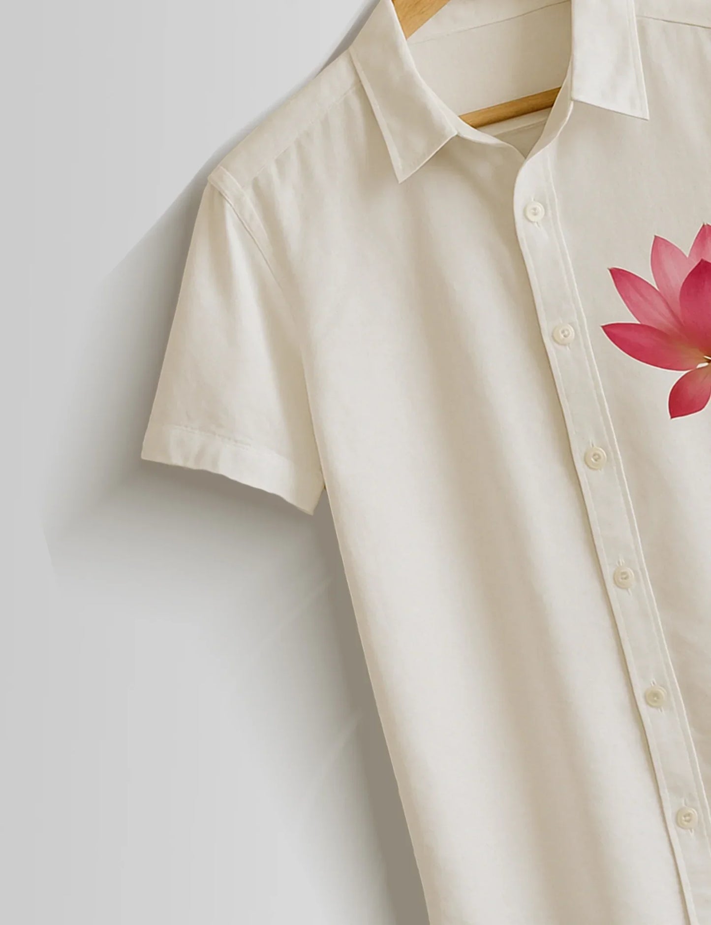 Cream Lotus Printed Mens Half Sleeves Shirts - XPST