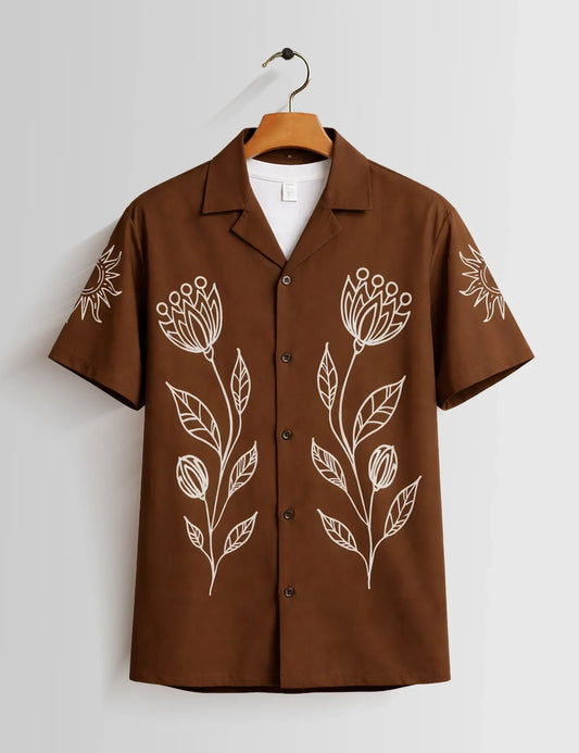 Maroon Outline Mens Half Sleeves Shirts - XPST