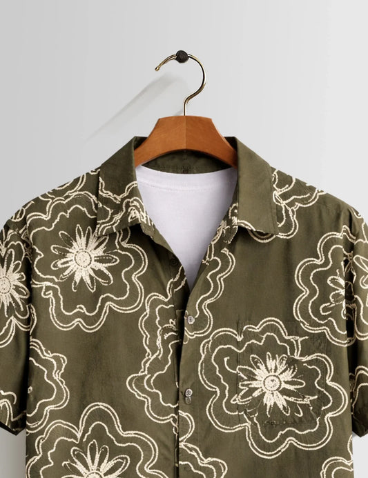 Outline Flower Mens Half Sleeves Shirts - XPST