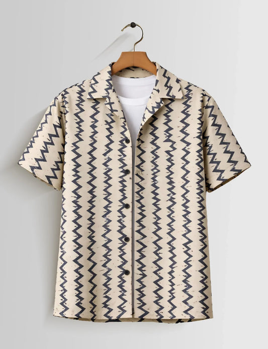 Vertical Zigzag Mens Half Sleeves Shirts - XPST