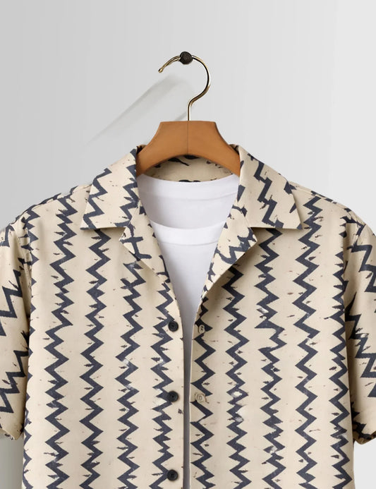 Vertical Zigzag Mens Half Sleeves Shirts - XPST